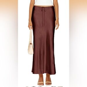 Satin Silk Maxi Skirts Drawstring Flared Casual A-Line Long Skirt